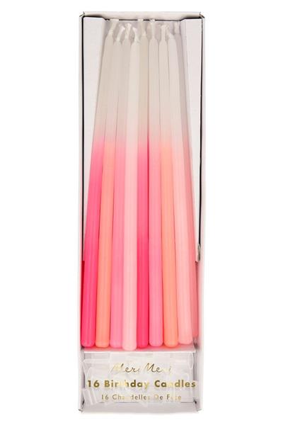 Meri Meri - Pink Dipped Tapered Candles - Pembe Mumlar Çok Renkli