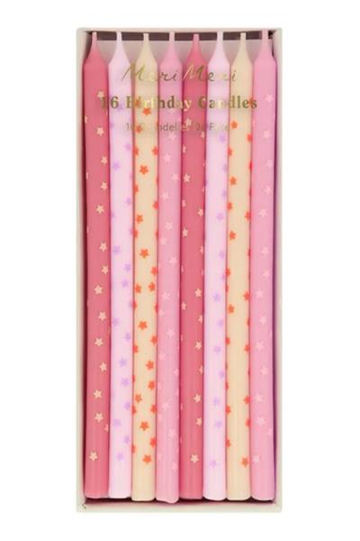 Meri Meri - Pink Stars Candles - Pembe Yıldızlar Mumlar (x16) Çok Renkli