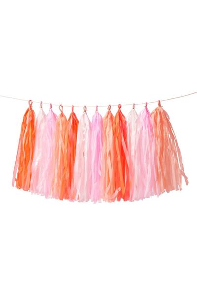 Meri Meri - Pink Tassel Garland - Pembe Püsküllü Asılan Süs Çok Renkli