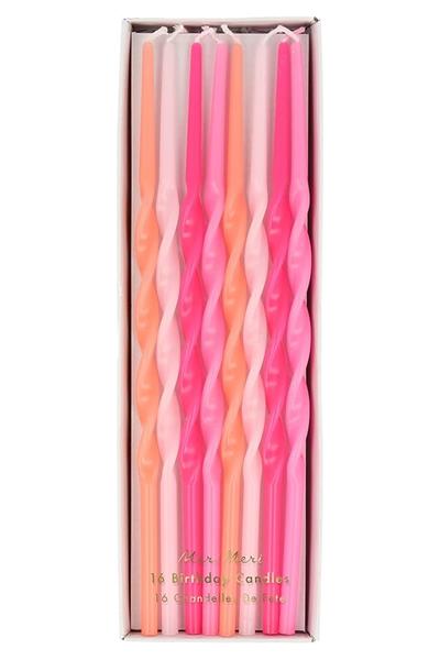 Meri Meri - Pink Twisted Long Candles - Pembe Kıvrımlı Uzun Mumlar - 16lı Çok Renkli