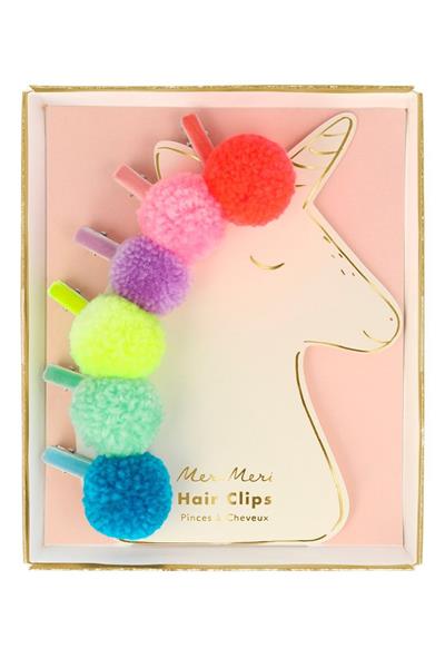 Meri Meri - Pompom Unicorn Hair Clips - Unicornlu Ponpon Toka Çok Renkli