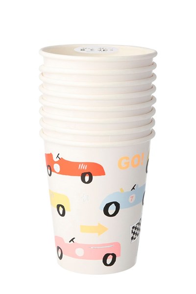 Meri Meri - Race Car Party Cups - Yarış Arabası Bardak - 8li Çok Renkli