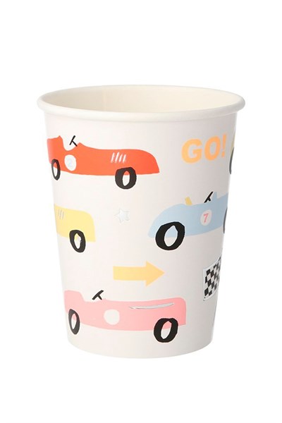 Meri Meri - Race Car Party Cups - Yarış Arabası Bardak - 8li Çok Renkli