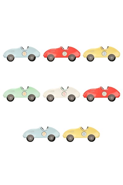 Meri Meri - Race Car Plates - Yarış Arabası Tabak - 8li Çok Renkli