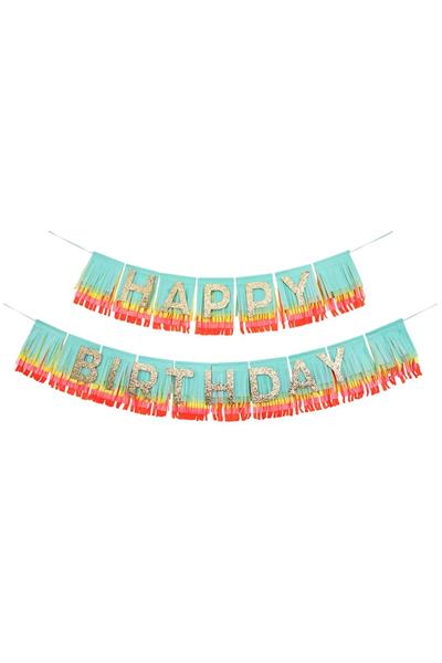 Meri Meri - Rainbow Happy Birthday Fringe Garland - Happy Birthday Gökkuşağı Püsküllü Asılan Süs Çok Renkli