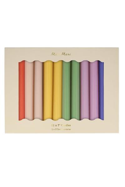 Meri Meri - Rainbow Taple Candles - Gökkuşağı Masa Mumları (12li) Çok Renkli