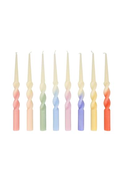 Meri Meri -  Rainbow Twisted Dipped Candles - Gökkuşağı Renkler Kıvrımlı Masa Mumları (8li) Çok Renkli