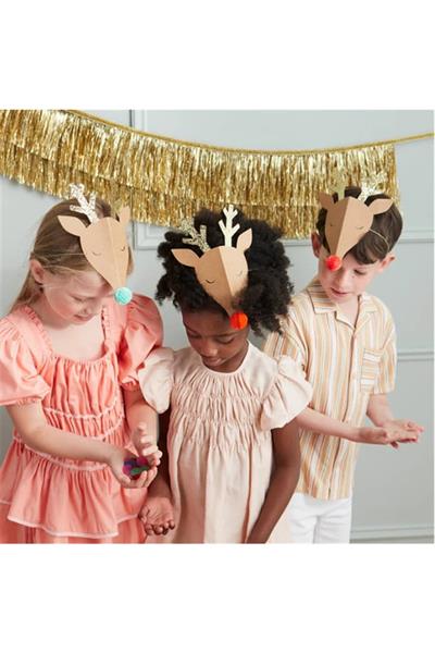 Meri Meri - Reindeer Party Hats - Ren Geyikleri Parti Şapkaları - 6lı Çok Renkli