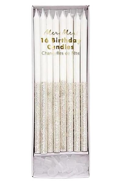 Meri Meri - Silver Glitter Dipped Candles - Gümüş Simli Mum Çok Renkli