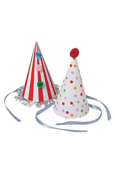 Meri Meri - Spots & Stripes Party Hats - Renkli Puantiyeli & Çizgili Parti Şapkaları Çok Renkli