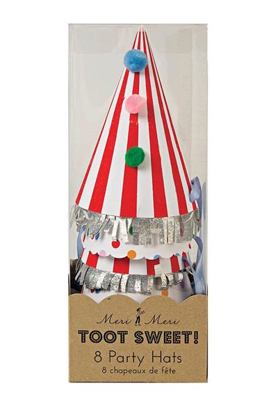 Meri Meri - Spots & Stripes Party Hats - Renkli Puantiyeli & Çizgili Parti Şapkaları Çok Renkli