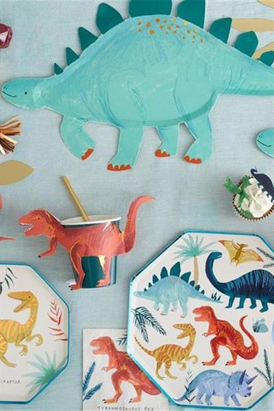 Meri Meri - Stegosaurus Platters - Dinozor Servis Tabağı Çok Renkli