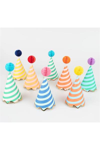 Meri Meri - Stripe Party Hats - Çizgili Parti Şapkaları (8li) Çok Renkli