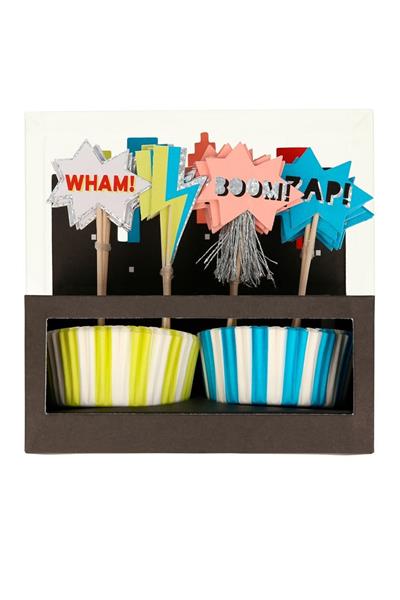 Meri Meri - Superhero Cupcake Kit - Süper Kahraman Cupcake Seti - 24lü Çok Renkli
