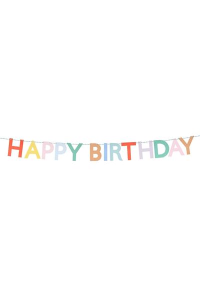 Meri Meri - Tırtıklı Parlak Happy Birthday Asılan Süs Çok Renkli