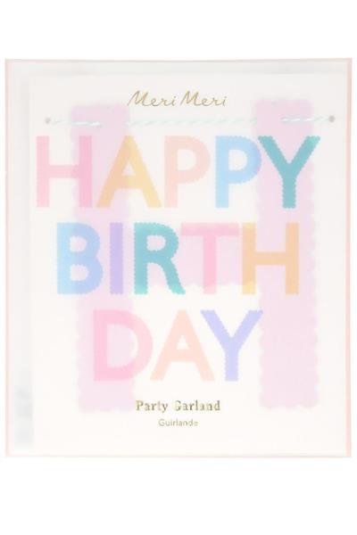 Meri Meri - Tırtıklı Pastel Happy Birthday Asılan Süs Çok Renkli