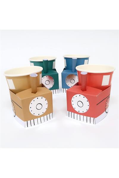 Meri Meri - Train Cups - Tren Bardaklar - 8li Çok Renkli
