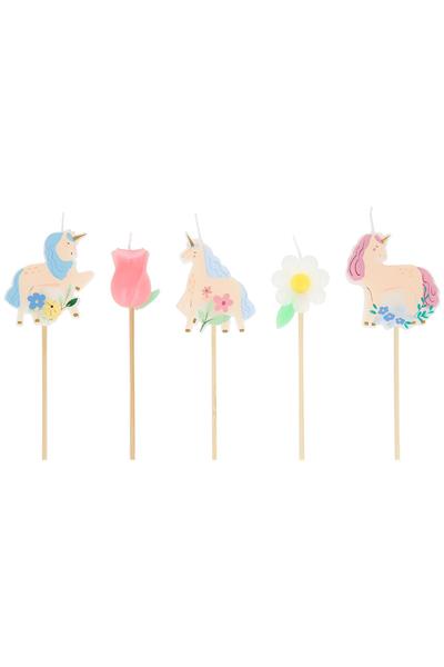 Meri Meri - Unicorn Mumlar - 5 Adet Çok Renkli