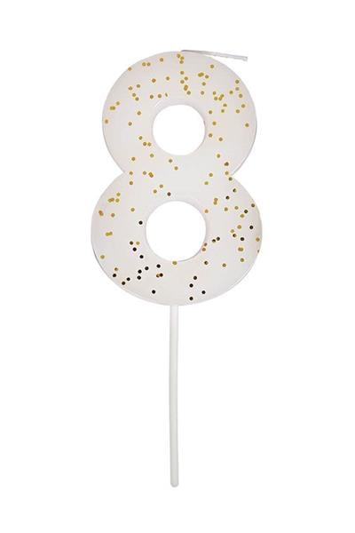 Meri Meri - White Number 8 Candle - 8 Numara Beyaz Mum Çok Renkli