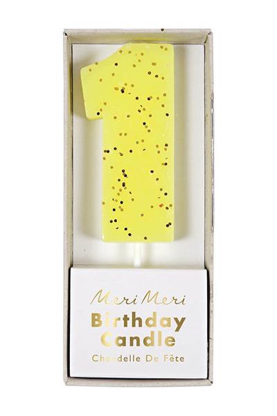 Meri Meri - Yellow Number 1 Candle - 1 Numara Sarı Mum Çok Renkli