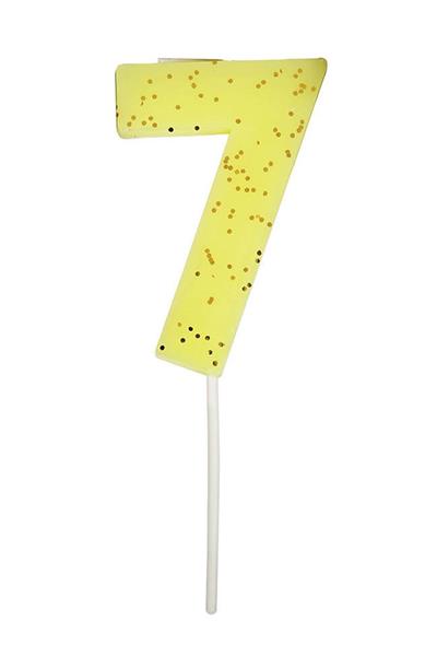 Meri Meri - Yellow Number 7 Candle - 7 Numara Sarı Mum Çok Renkli