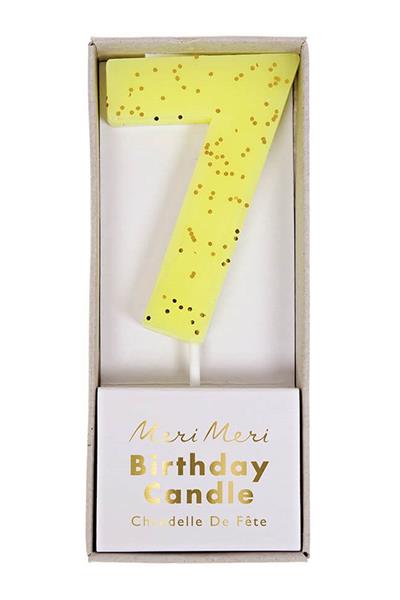 Meri Meri - Yellow Number 7 Candle - 7 Numara Sarı Mum Çok Renkli