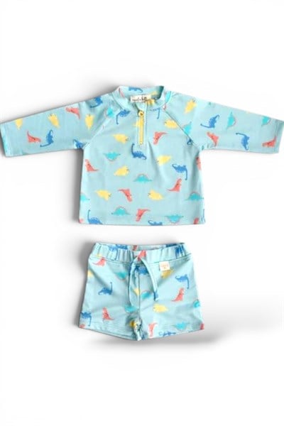 Miela Kids / Alt üst erkek bebek mayo set-Dinoland Mint Çok Renkli