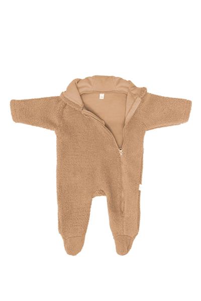 Miela Kids / Ayı Kulaklı Kapüşonlu Peluş Tulum Karamel