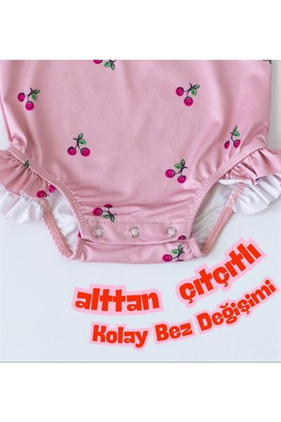 Önden Fermuarlı Uzun Kollu - Alttan Çıtçıtlı Mayo Kiraz