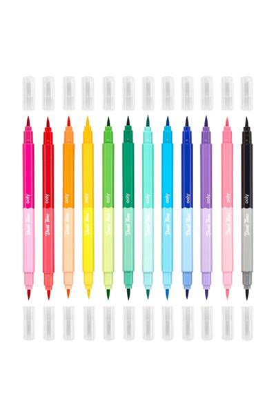 Ooly Dual Tone Fırça Uçlu Çift Taraflı 12li (24 renk) Keçeli Kalem Çok Renkli