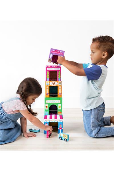 Ooly Stackables Karton Blok Oyun Seti - Rainbow Town Çok Renkli
