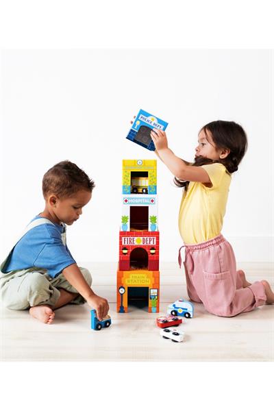 Ooly Stackables Karton Blok Oyun Seti - Busy City Çok Renkli