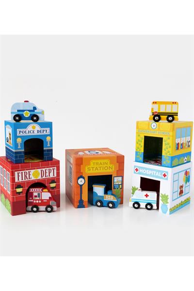 Ooly Stackables Karton Blok Oyun Seti - Busy City Çok Renkli