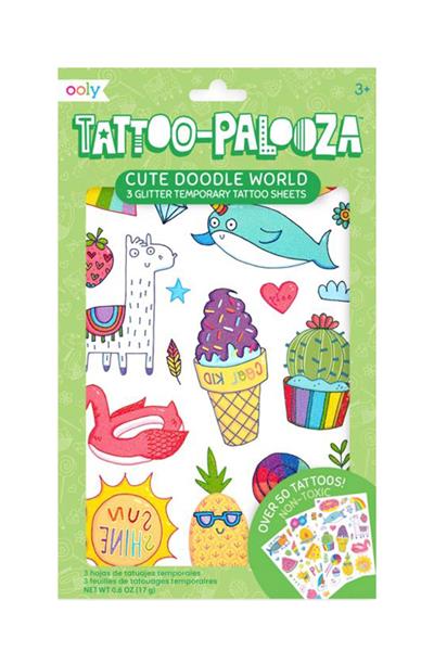 Ooly Tattoo Palooza Geçici Dövme Seti - Cute Doodle World Çok Renkli