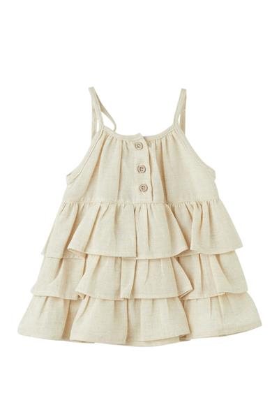 Patique / Boho Raw Hırka Keten Elbise 2LiTakım Krem