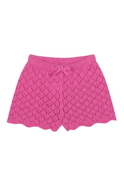 Pembe Jakarlı Triko Şortlu Set Pembe