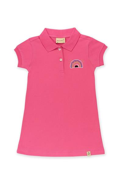 Pink Rainbow Kısa Kollu Çocuk Polo Yaka Elbise Pembe