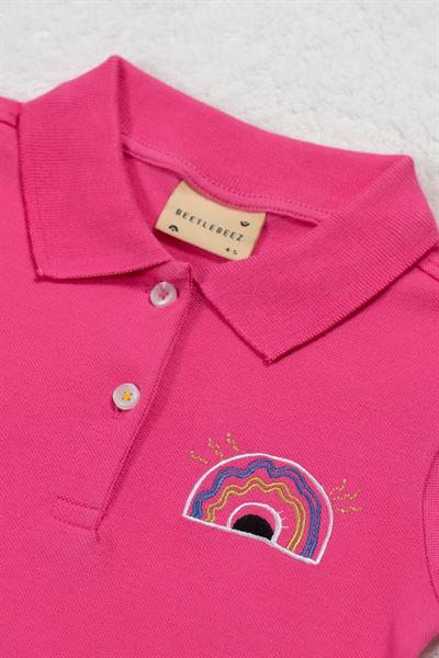 Pink Rainbow Kısa Kollu Çocuk Polo Yaka Elbise Pembe