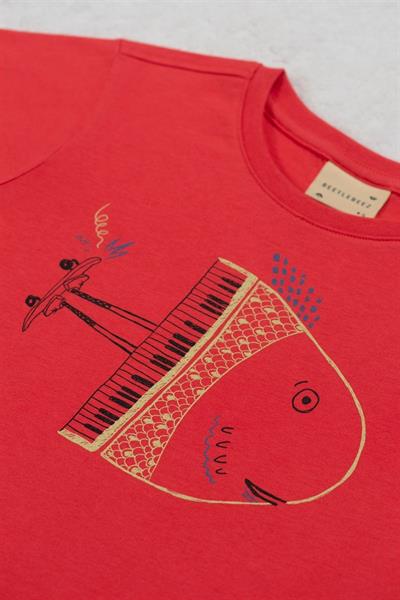 Beetlebeez / Red Scateboarder Fish Kısa Kollu Çocuk T-Shirt Kırmızı