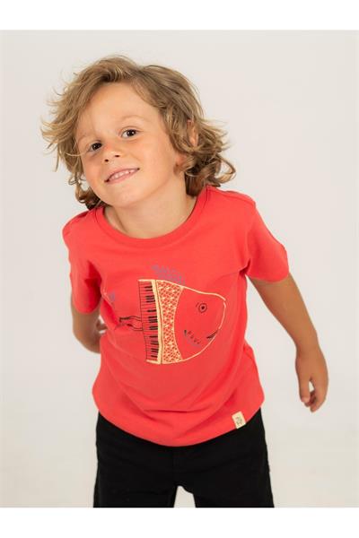 Beetlebeez / Red Scateboarder Fish Kısa Kollu Çocuk T-Shirt Kırmızı