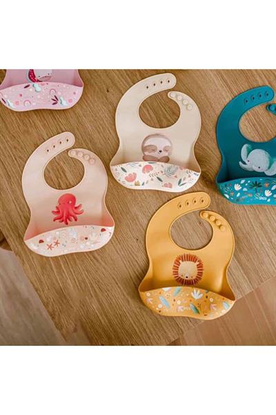 Sassi / Silikon Cepli Mama Önlüğü - Sevimli Unicorn Çok Renkli