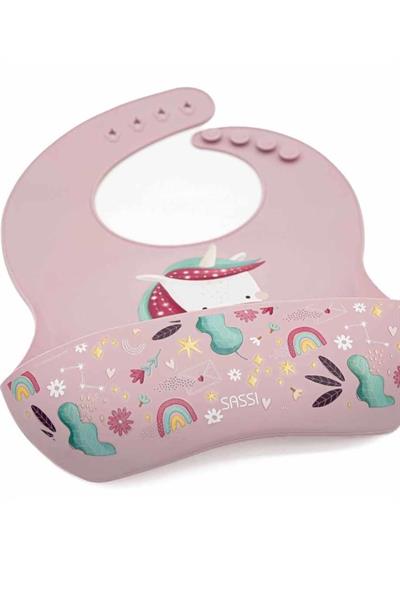 Sassi / Silikon Cepli Mama Önlüğü - Sevimli Unicorn Çok Renkli