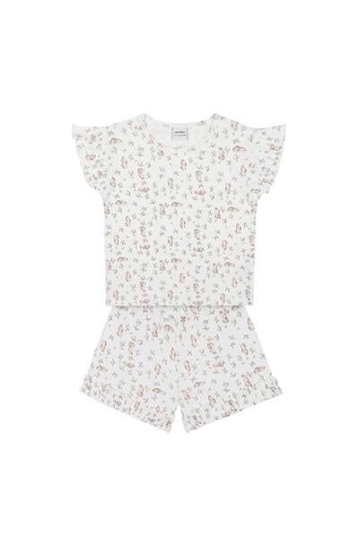 Sevimli Tavşan Fırfırlı Şortlu Pijama Takımı Beyaz