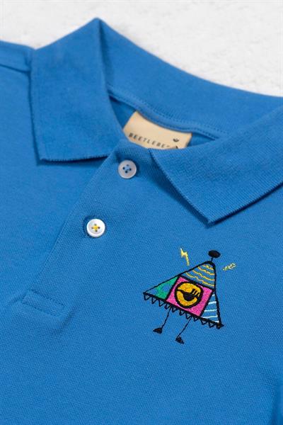 Beetlebeez / Striped Monster Uzun Kollu Çocuk Polo Yaka T-shirt Mavi