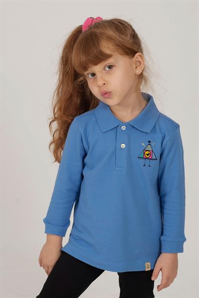 Beetlebeez / Striped Monster Uzun Kollu Çocuk Polo Yaka T-shirt Mavi