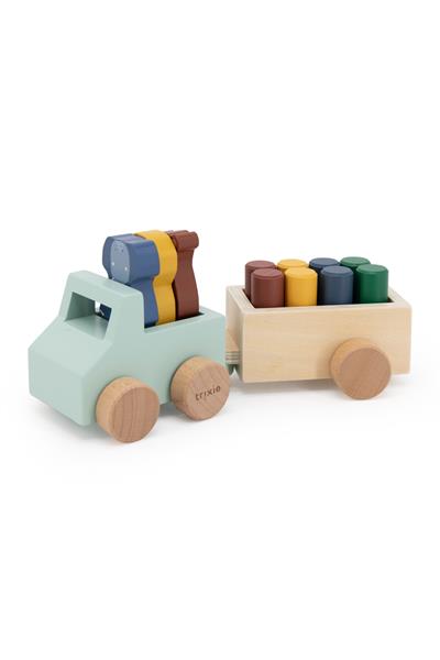 TRIXIE - WOODEN ANIMAL CAR WITH TRAILER Çok Renkli