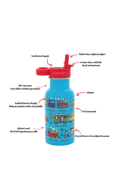TYRRELL KATZ TRAINS PİPETLİ ÇELİK MATARA 400ML Çok Renkli