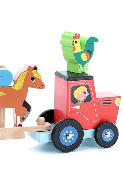 Vilac - Ahşap Hayvanlar Traktörü - Çiftlik Çok Renkli