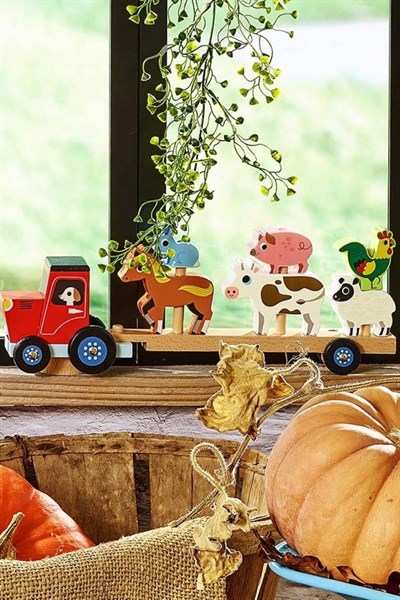 Vilac - Ahşap Hayvanlar Traktörü - Çiftlik Çok Renkli