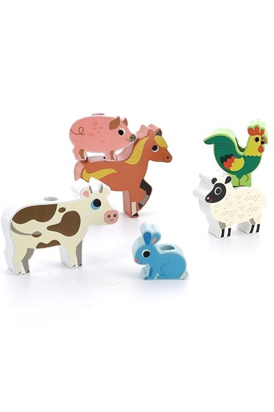 Vilac - Ahşap Hayvanlar Traktörü - Çiftlik Çok Renkli